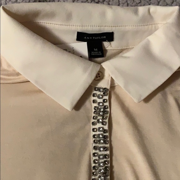 Ann Taylor Jeweled Rhinestone Polo Shirt M NWT - Picture 3 of 6